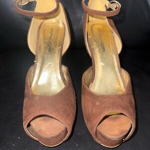 Frank Mora Brown Peep-Toe Heels